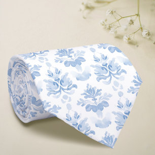 Cravate blanc bleu aquarelle