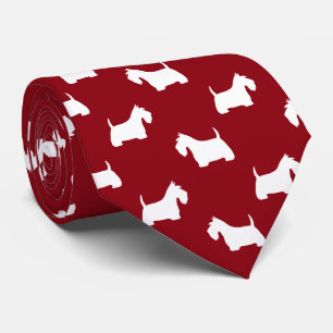 Cravate Blanc écossais Terrier Silhouettes Motif Rouge