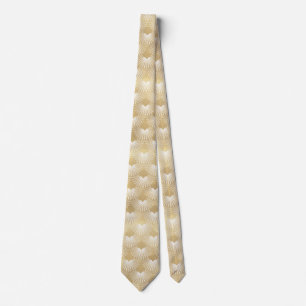 Cravate Blanc et motif géométrique d'art déco d'or