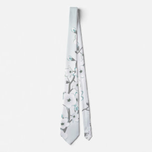 Cravate Blanc floral de menthe de fleurs de cerisier