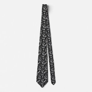 Cravate blanc floral sur fond noir texture art motif