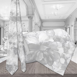 Cravate Blanc Sur Blanc Cascadé Peonies gris pâle Mariage