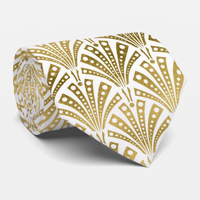 Cravate blanche de motif d'art déco d'or mignon (Roulé)