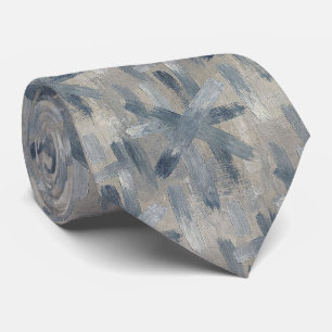 Cravate Bleu Ardoise Faux Soie Style Designer Abstrait