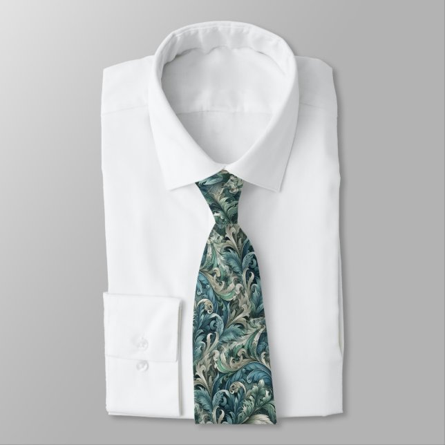 Cravate Bleu ardoise Sarcelle Vert Gris Art à motifs Paisl (Attaché)