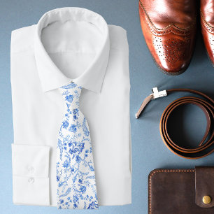Cravate Bleu Blanc Floral Paisley Garçon d'Honneur Mariage