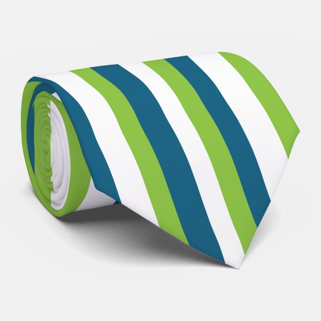 Cravate Bleu Blanc Vert Frappes Verticales (Roulé)