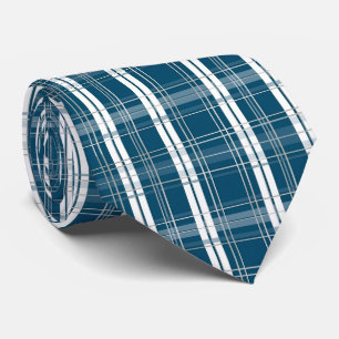Cravate Bleu Classique et Carreaux Tartan à Rayures Blanch