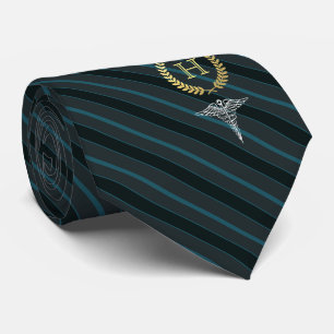 Cravate Bleu d'ardoise de monogramme encadré par