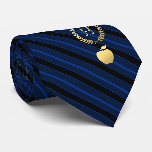 Cravate Bleu de enseignement de monogramme encadré par (Roulé)