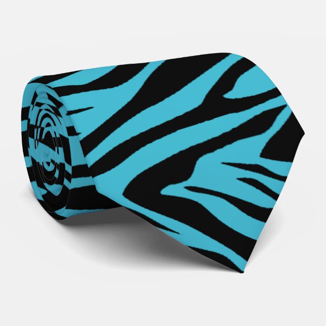 Cravate Bleu de zèbre et noir turquoises (Roulé)