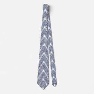 Cravate Bleu Denim Poussiéreux à Motif Chevron