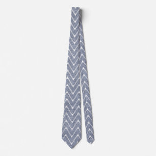 Cravate Bleu Denim Poussiéreux Petit Motif Chevron