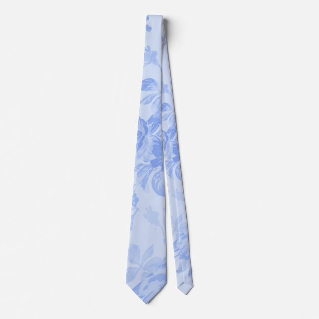Cravate bleu  en toile fleurie Sérénité (Devant)