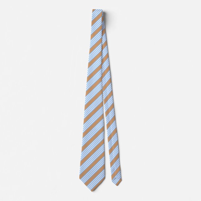 Cravate Bleu et blanc cinq bandes motif avec bronze (Devant)