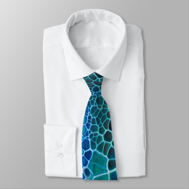 Cravate Bleu et Turquoise Mosaïque Vitrail en verre Résumé (Attaché)