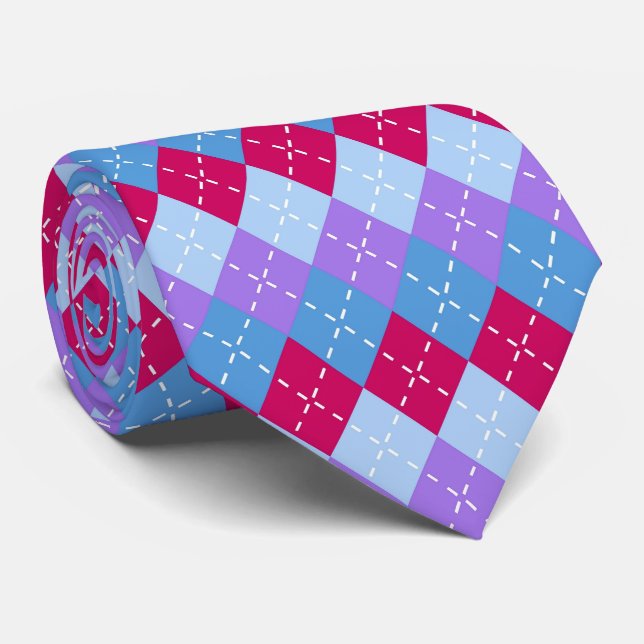 Cravate Bleu framboise Lavande Magenta Jacquard Preppy (Roulé)