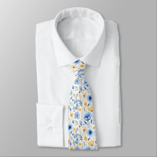 Cravate Bleu Jaune Boho Floral Garçons d'honneur Marié Mar