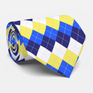 Cravate Bleu, jaune citron et Argyle blanc