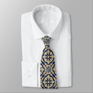 Cravate Bleu jaune noir Azuleju espagnol marocain