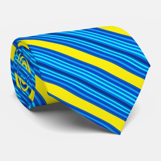 Cravate Bleu jaune rayures (Roulé)