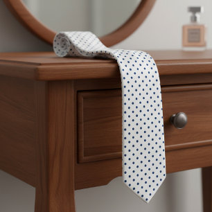 Cravate Bleu marine mini motif à pois sur fond blanc 