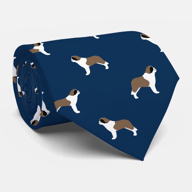 Cravate Bleu Motif Saint Bernards | AMOUREUX DES CHIENS (Roulé)
