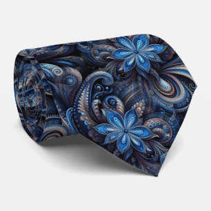 Cravate Bleu Nuit Azur Motif Artistique Paisley