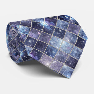 Cravate Bleu Nuit Céleste Diamant Treillis Étoile