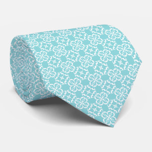 Cravate Bleu Pâle de l'Œuf de Merle & Treillis Floral Blan