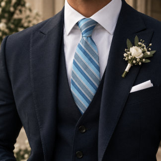 Cravate Bleu Poudre Argent Diagonal Rayé Classique
