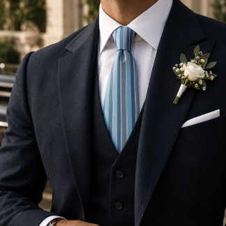 Cravate Bleu Poudre Argent Rayé Classique