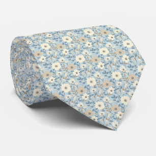 Cravate Bleu Poussiéreux Mariage Floral Beige Marié Garçon