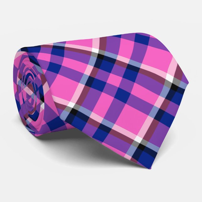 Cravate bleu rose À damiers (Roulé)