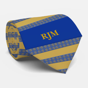 Cravate Bleu royal et bandes d'or monogrammes