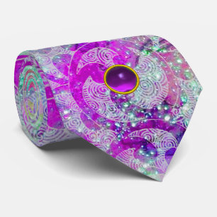 CRAVATE BLEU SAPHIR ABSTRAIT, VAGUES ROSES, ÉTINCELLES, GE