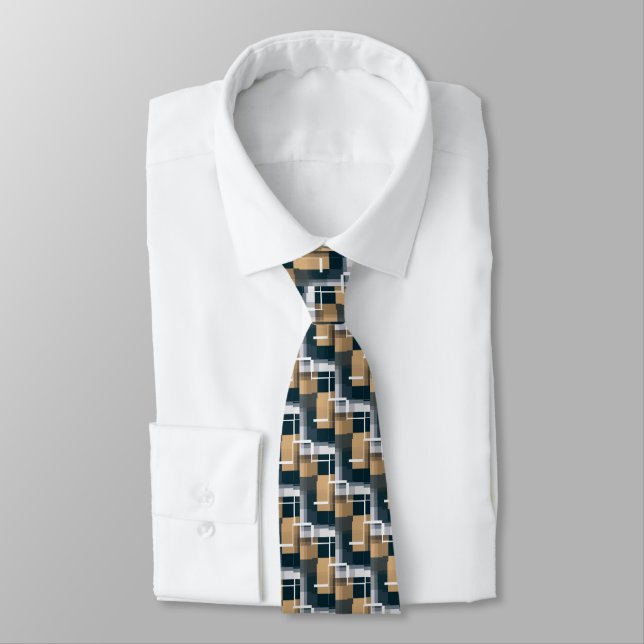 Cravate Bleu tendance Gold Brown noir blanc plaid (Attaché)