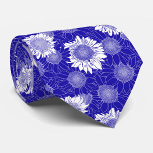 Cravate Bleu Tournesol Et Blanc