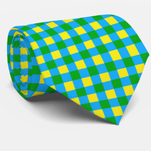 Cravate Bleu Vert Jaune Chèque Plaid Design Motif