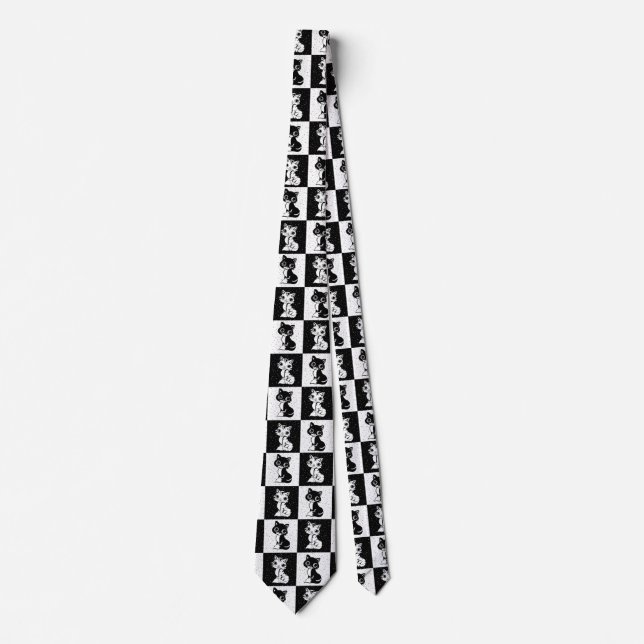 Cravate Bloc de monogramme noir blanc pour chat (Devant)