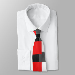 Cravate Bloc géométrique noir et blanc gris rouge de