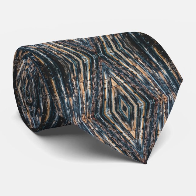 Cravate Blue & Brown Wood Beams Photo Perspective Pattern  (Roulé)