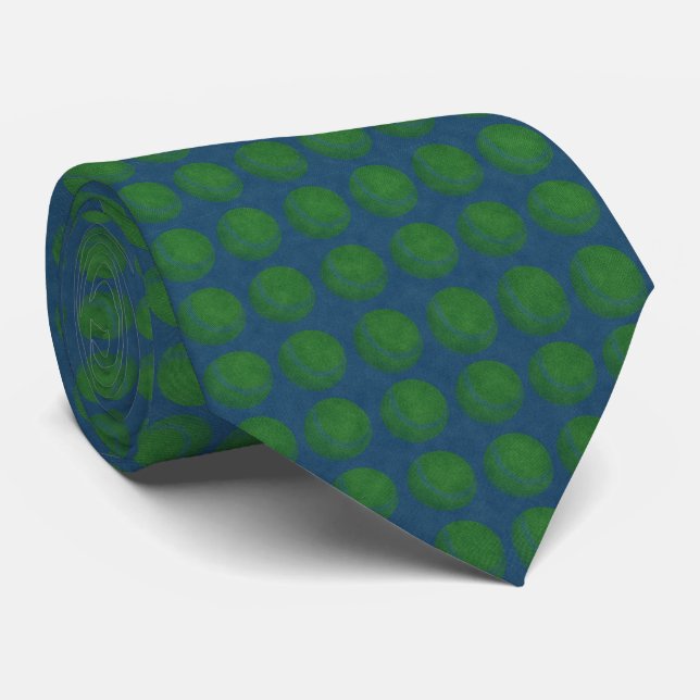 Cravate Blue Denim Tennis Balls Motif, (Roulé)
