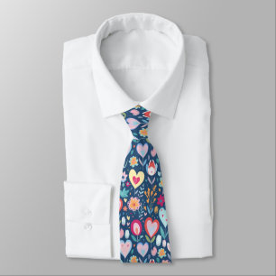 Cravate Blue Love Heart Motif