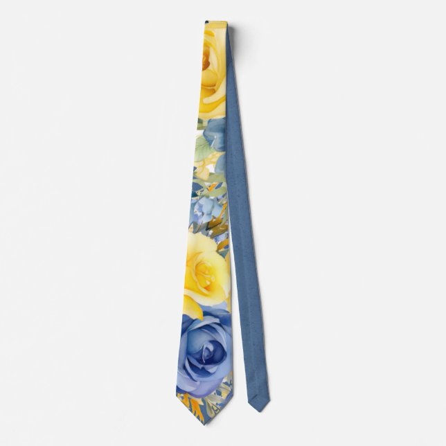 Cravate Blue Yellow Peony Aquarelle Florale Mariage Groom (Devant)
