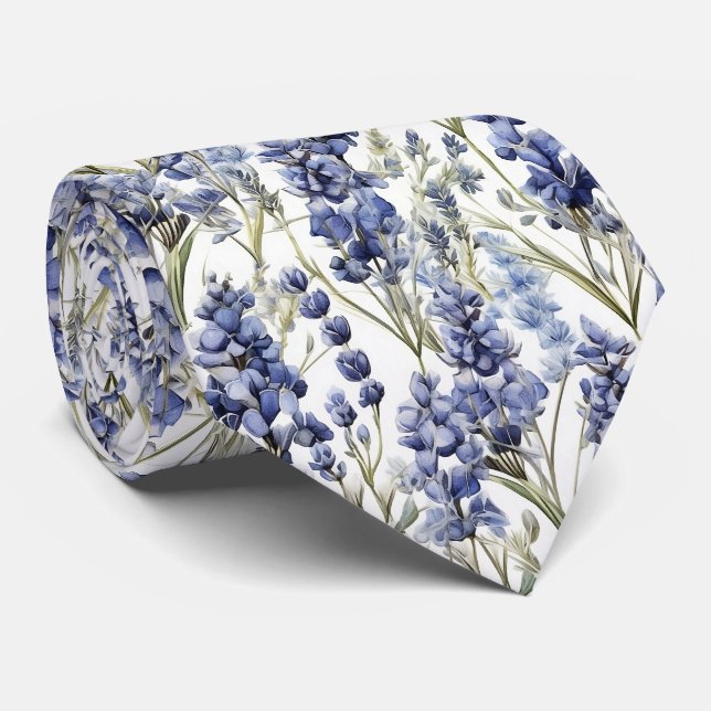 Cravate Bluebonnets Fleurs Bleu Aquarelle Fleurs sauvages (Roulé)