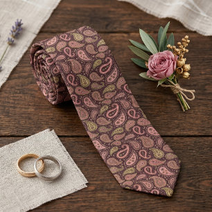 Cravate Blush Rose Lime Vert Brun Foncé Paisley Élégant