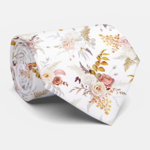Cravate Boho Beige, Herbe de Pampas Terracotte Aquarelle W