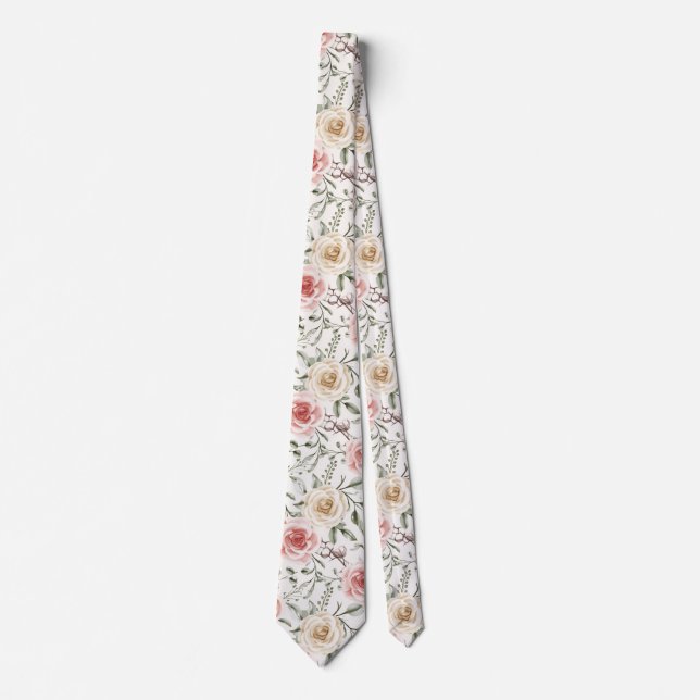 Cravate Boho Blush Rose Pêche Crème Floral Botanique (Devant)