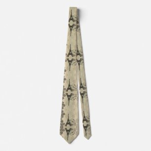 Cravate Boho Chic beige Damask Paris Tour Eiffel